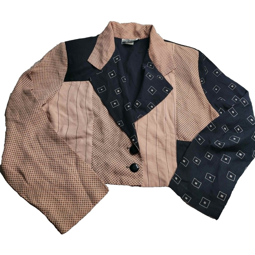 VINTAGE‎ Marnie West Cropped Blazer Women's Large 1980s Padded Shoulders
